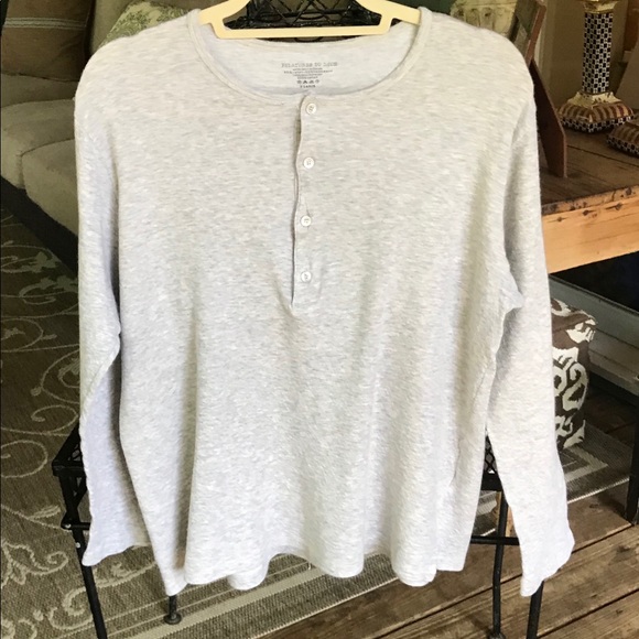 FILATURES DU LION Grey Cotton/Cashmere Henley. XL - Picture 2 of 5